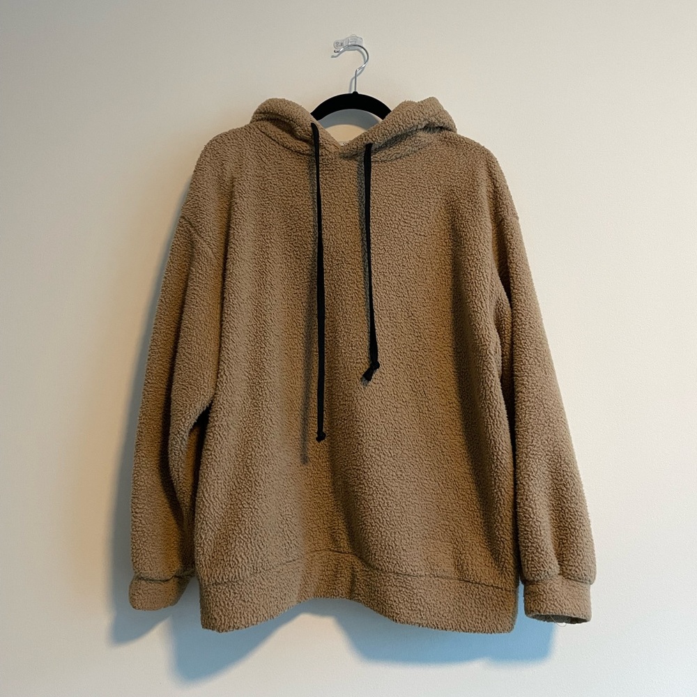 OAK+FORT Tan Oversized Teddy Hoodie